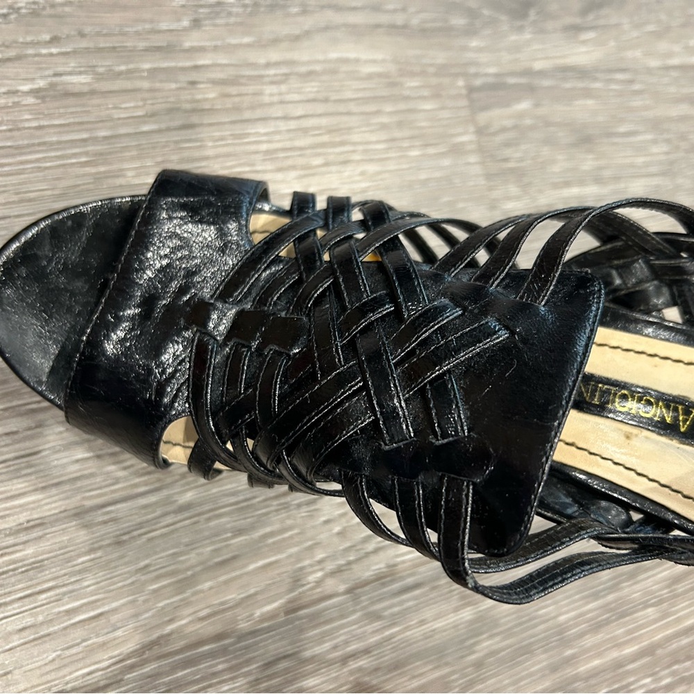 Enzo Angiolini Black and Tan Wedge Sandals - Picture 6 of 8